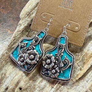NEW Cow Tag Blue Western Dangle Earrings